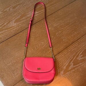 Michael Kors Bright Pink Crossbody Bag with Gold Embellishment